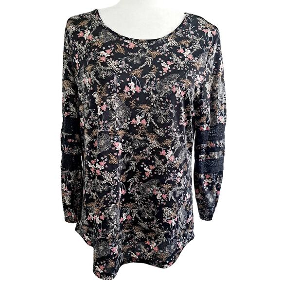 Daniel Rainn Floral Print Long Sleeve Lace Top - Picture 1 of 8